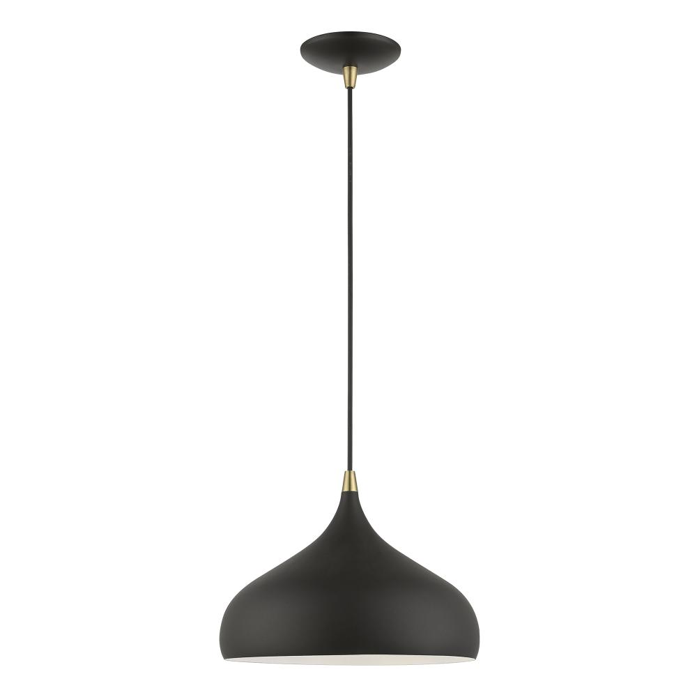 1 Light Textured Black with Antique Brass Accents Pendant