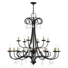  40870-04 - 18 Light Black Extra Large Chandelier with Antique Brass Finish Accents and Clear Crystals
