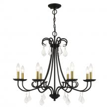  40878-04 - 8 Light Black Large Chandelier with Antique Brass Finish Accents and Clear Crystals