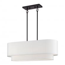  41085-07 - 3 Light Bronze Medium Linear Chandelier with Hand Crafted Off-White Hardback Shades