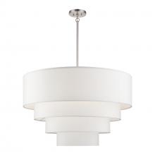  41088-91 - 8 Light Brushed Nickel Large Pendant Chandelier with Hand Crafted Off-White Fabric Hardback Shades