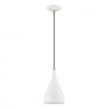  41171-13 - 1 Light Textured White with Antique Brass Accents Mini Pendant