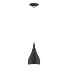  41171-14 - 1 Light Textured Black with Antique Brass Accents Mini Pendant