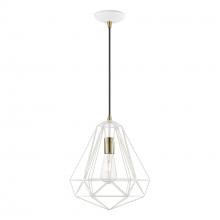  41324-13 - 1 Light Textured White with Antique Brass Accents Pendant