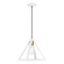  41329-13 - 1 Light Textured White with Antique Brass Accents Pendant