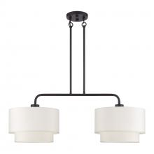  50302-07 - 2 Light Bronze Large Linear Chandelier with Hand Crafted Off-White Color Fabric Hardback Shades