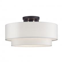  50306-07 - 3 Light Bronze Large Semi-Flush with Hand Crafted Off-White Color Fabric Hardback Shades
