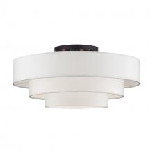  50309-07 - 5 Light Bronze Extra Large Semi-Flush with Hand Crafted Off-White Color Fabric Hardback Shades
