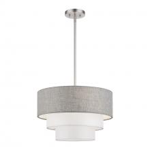  60015-91 - 3 LT Brushed Nickel Pendant Chandelier with Hand Crafted Urban Gray & White Fabric Hardback Shades
