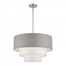  60016-91 - 4 LT Brushed Nickel Pendant Chandelier with Hand Crafted Urban Gray & White Fabric Hardback Shades