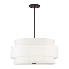  60025-07 - 5 Light Bronze Pendant Chandelier with Hand Crafted Off-White Fabric Hardback Shades