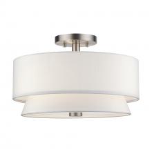  60026-91 - 3 Light Brushed Nickel Large Semi-Flush with Hand Crafted Off-White Fabric Hardback Shades