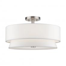  60027-91 - 4 Light Brushed Nickel Large Semi-Flush with Hand Crafted Off-White Fabric Hardback Shades