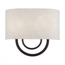  60272-92 - 2 Light English Bronze ADA Sconce with Hand Crafted Oatmeal Fabric Shade with White Fabric Inside