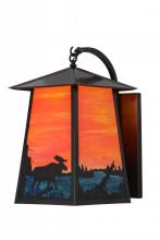  147998 - 14.5" Wide  Stillwater Moose at Lake Curved Arm Wall Sconce