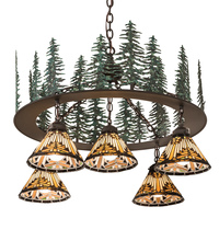  197163 - 34" Wide Nuevo Mission Tall Pines 5 Light Chandelier