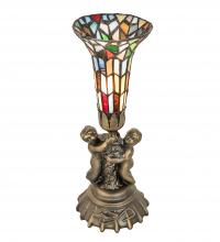  225851 - 13" High Stained Glass Pond Lily Twin Cherub Mini Lamp