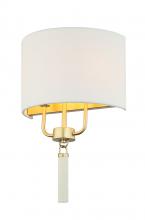  368W02GOW - Secret Agent 2-Lt Sconce - Painted Gold/White Leather