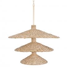  502P15FGN - Hilton Head 15-Lt 3-Tier Pendant - French Gold/Natural Seagrass