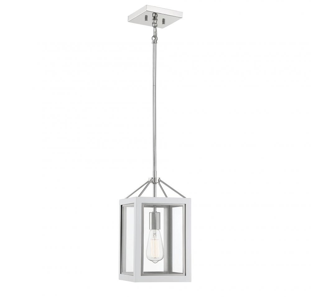 Champlin 1-Light Pendant in White with Polished Nickel Accents