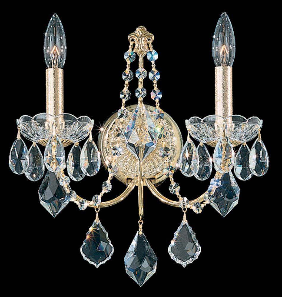 Century 2 Light 120V Wall Sconce in Etruscan Gold with Clear Heritage Handcut Crystal