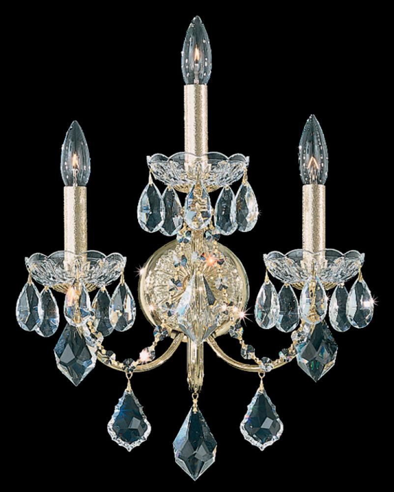 Century 3 Light 120V Wall Sconce in Etruscan Gold with Clear Heritage Handcut Crystal
