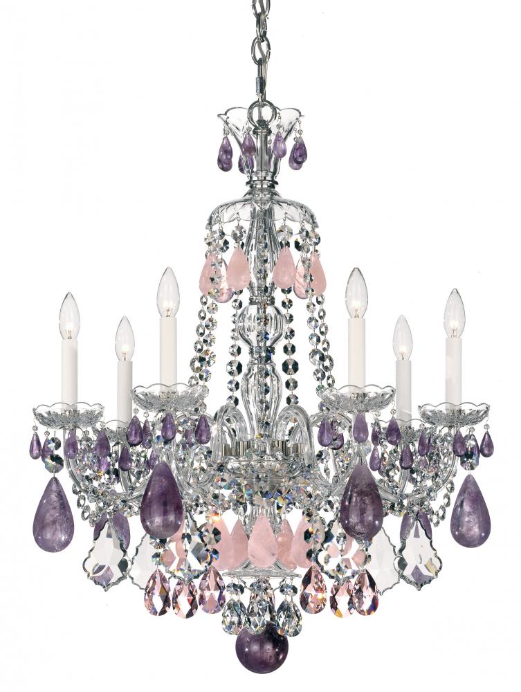 Hamilton Rock Crystal 7 Light 120V Chandelier in Polished Silver with Amethyst/Rose/Clear Rock Cry