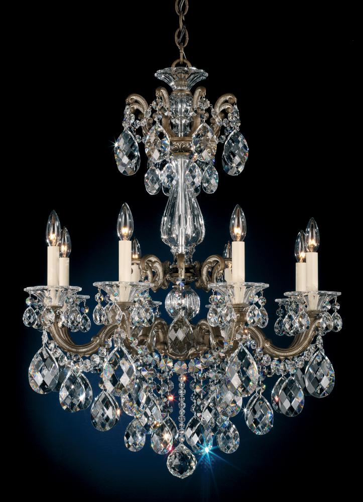 La Scala 8 Light 120V Chandelier in Antique Silver with Clear Heritage Handcut Crystal