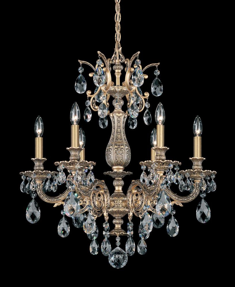 Milano 6 Light 120V Chandelier in Heirloom Gold with Clear Crystals from Swarovski