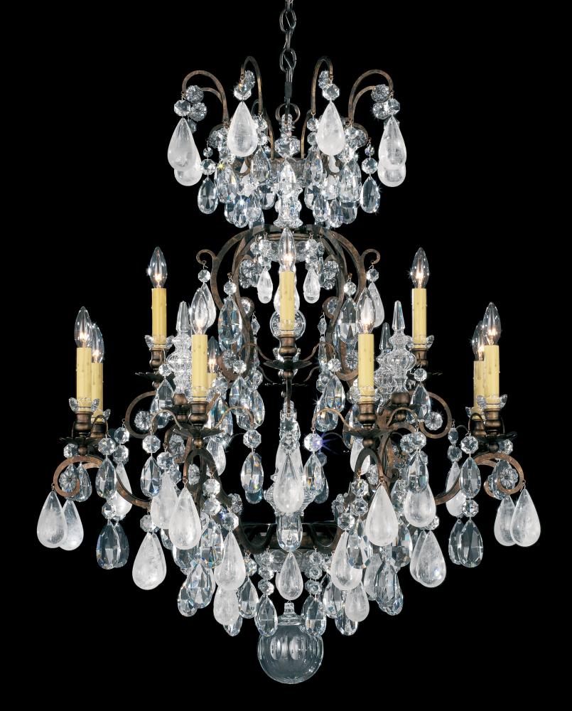 Renaissance Rock Crystal 13 Light 120V Chandelier in Antique Silver with Clear Crystal and Rock Cr