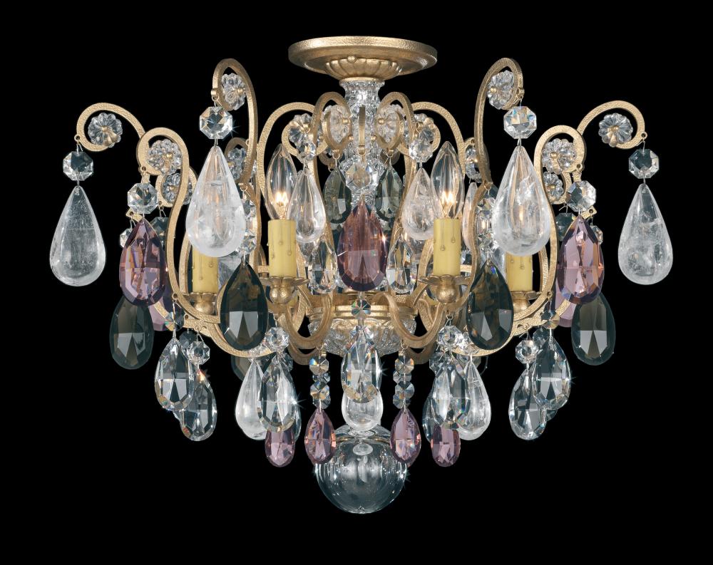 Renaissance Rock Crystal 6 Light 120V Semi-Flush Mount in Heirloom Gold with Clear Crystal and Roc