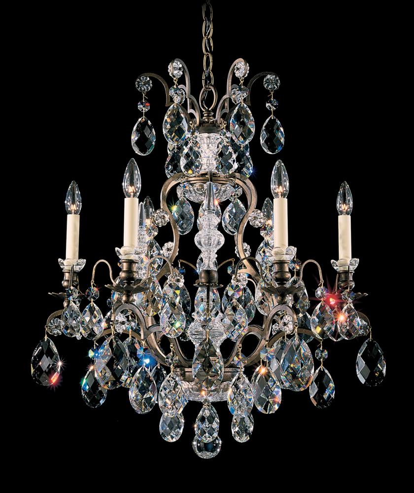 Renaissance 7 Light 120V Chandelier in Black with Clear Heritage Handcut Crystal