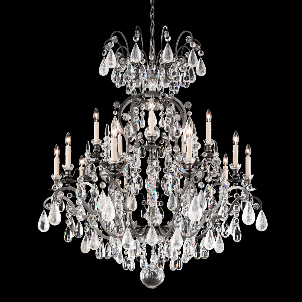 Renaissance Rock Crystal 16 Light 120V Chandelier in Antique Silver with Clear Crystal and Rock Cr