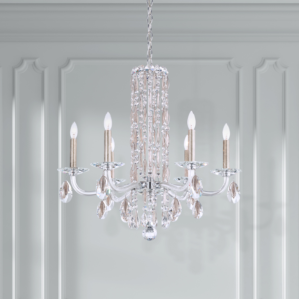 Siena 6 Light 120V Chandelier (No Spikes) in Polished Stainless Steel with Clear Heritage Handcut