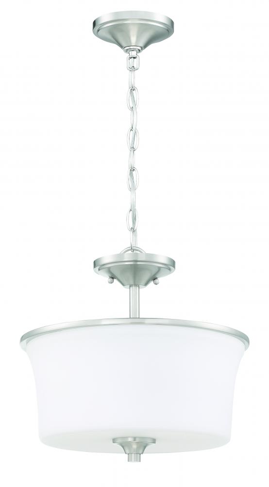 Gwyneth 2 Light Convertible Semi Flush in Brushed Polished Nickel (White Glass)