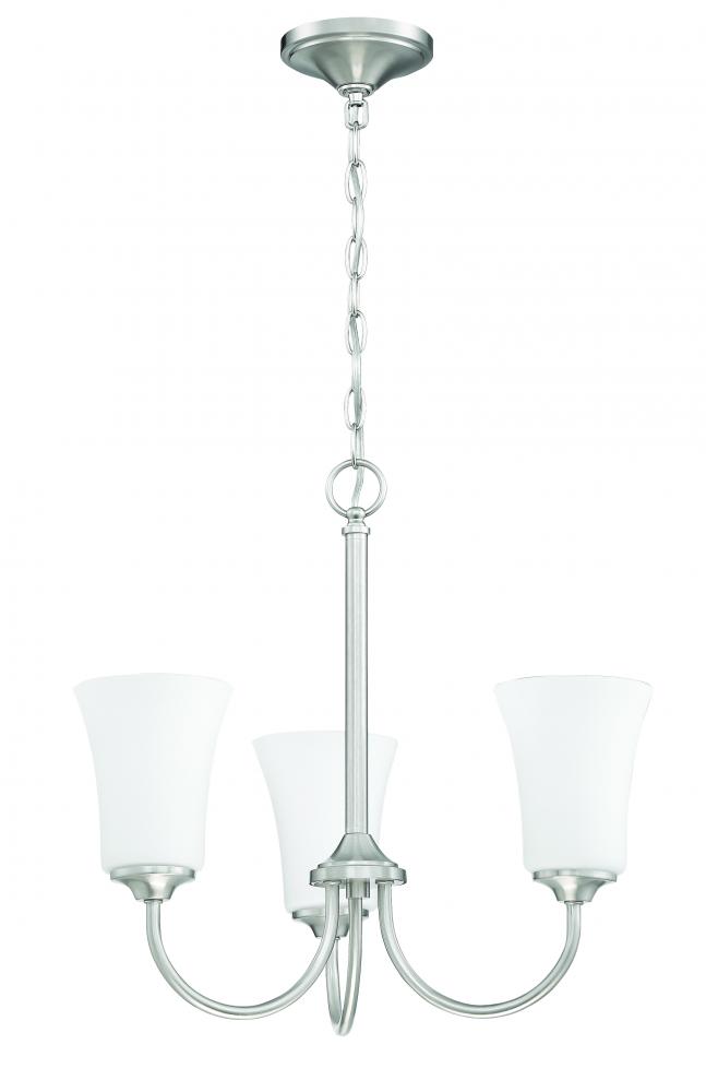 Gwyneth 3 Light Chandelier in Brushed Polished Nickel (White Glass)
