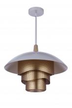  P1010MWWMG-LED - 19” Dia Sculptural Statement Dome Pendant with Perforated Metal Shades in Matte White/Matte Gold