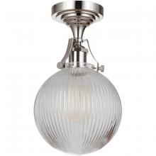  X8326-PLN-C - State House 1 Light Clear Ribbed Globe Semi Flush in Polished Nickel