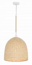  JSP-10533-MT - Jasper 3 Light Matte White + Natural Wood Pendant