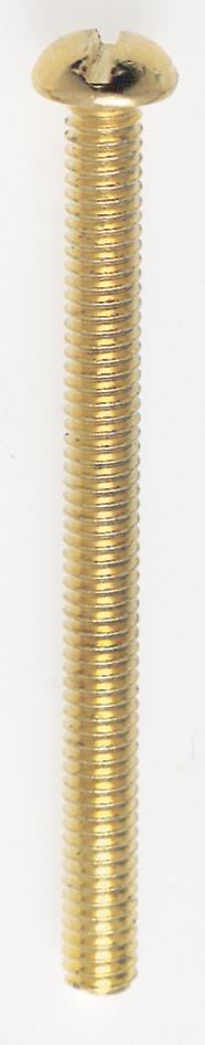 Steel Round Head Slotted Machine Screws; 8/32; 2" Length; Brass Plated Finish