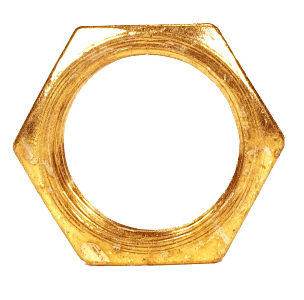 Steel Locknut; 1/8 IP; 9/16" Hexagon; 1/8" Thick; Brass Plated Finish