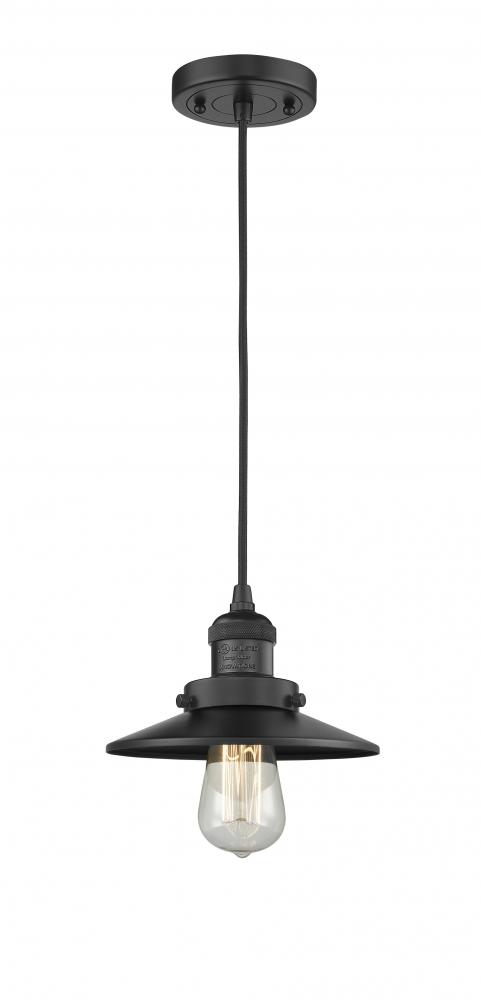 Railroad - 1 Light - 8 inch - Matte Black - Cord hung - Mini Pendant