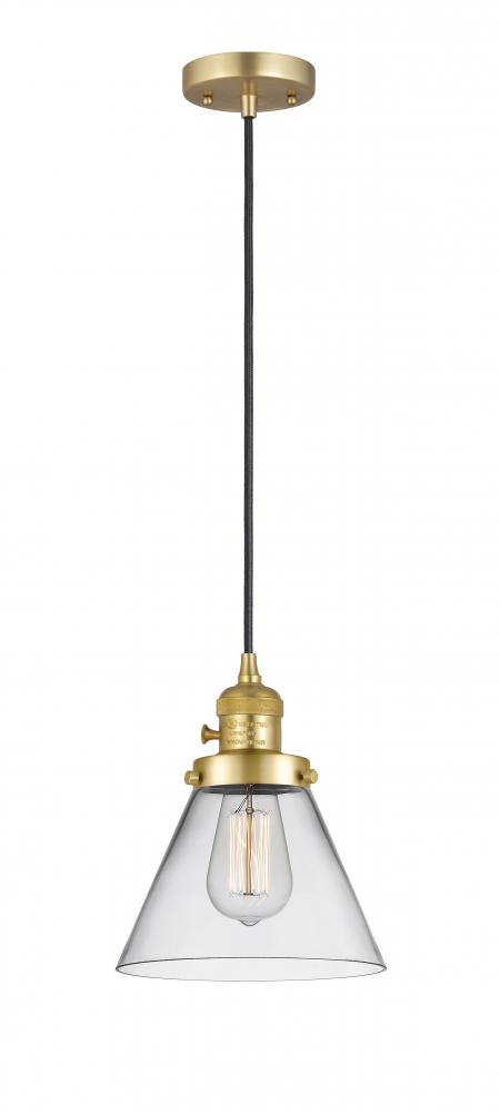 Cone - 1 Light - 8 inch - Satin Gold - Cord hung - Mini Pendant