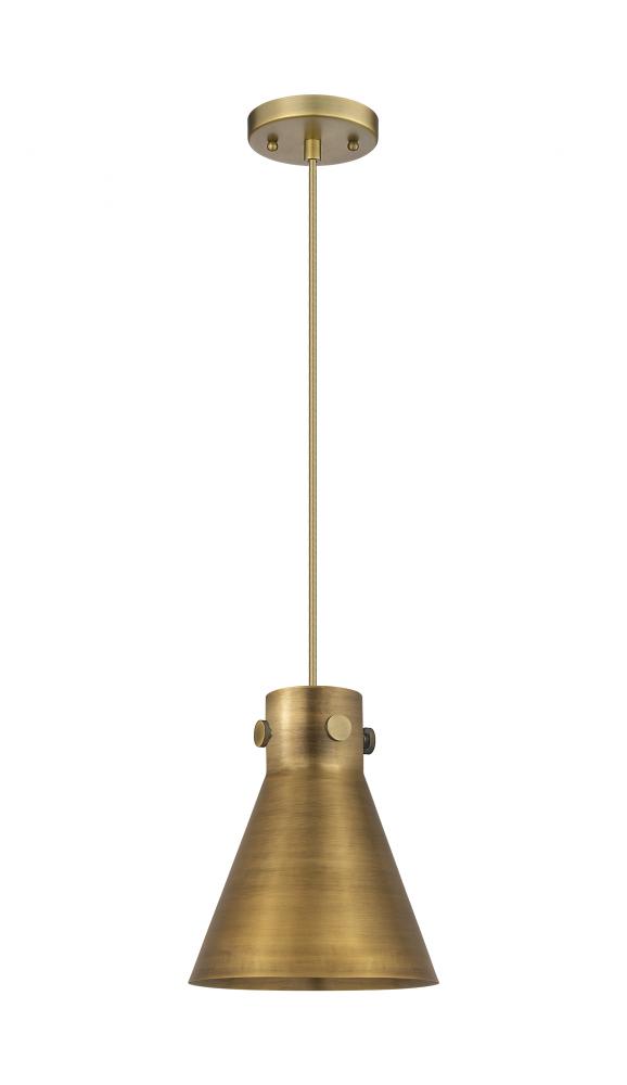 Newton Cone - 1 Light - 8 inch - Brushed Brass - Cord hung - Pendant