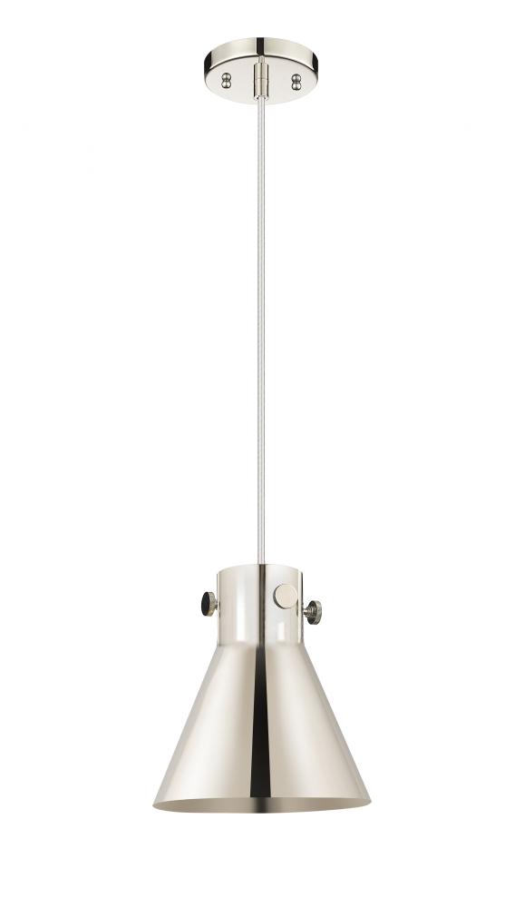 Newton Cone - 1 Light - 8 inch - Polished Nickel - Cord hung - Pendant