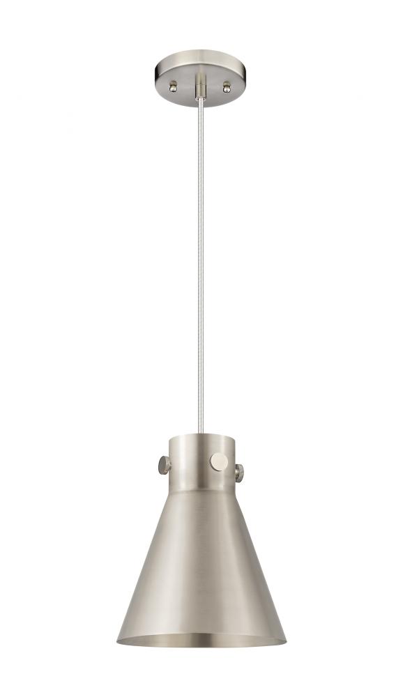 Newton Cone - 1 Light - 8 inch - Satin Nickel - Cord hung - Pendant