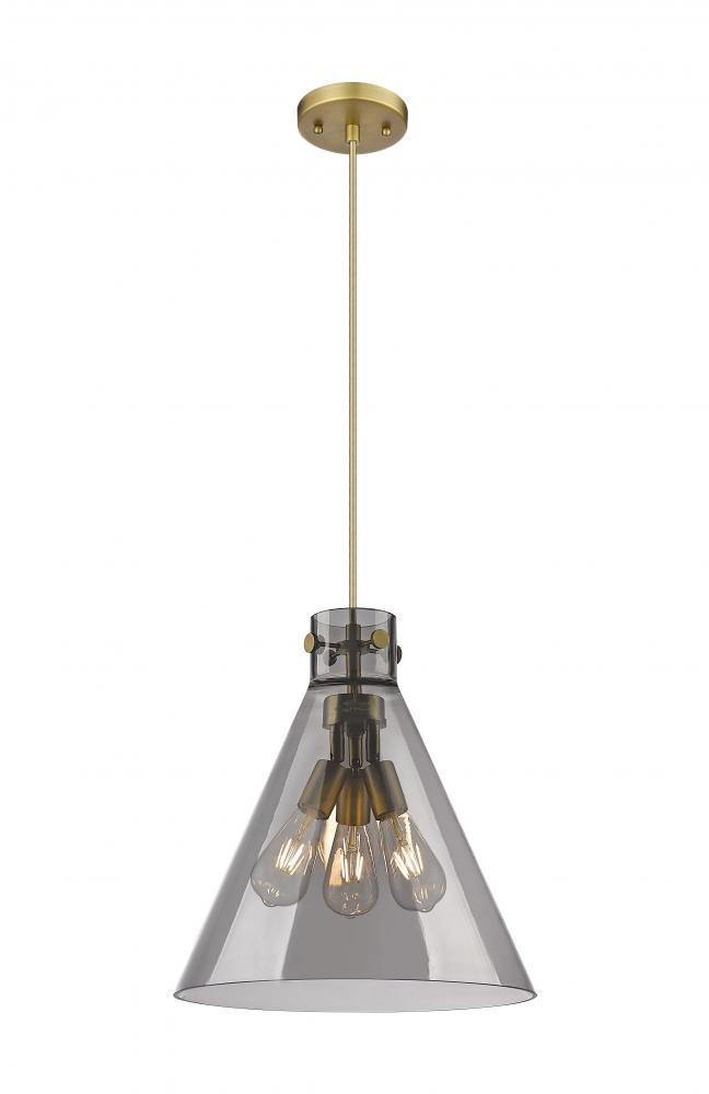 Newton Cone - 3 Light - 16 inch - Brushed Brass - Cord hung - Pendant