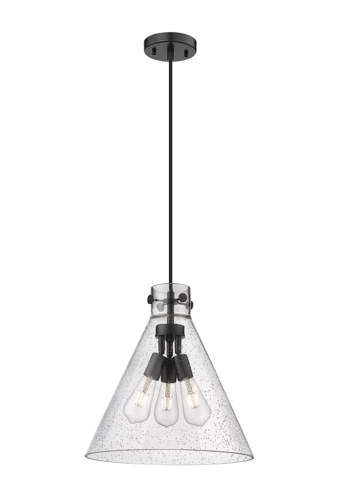 Newton Cone - 3 Light - 16 inch - Matte Black - Cord hung - Pendant