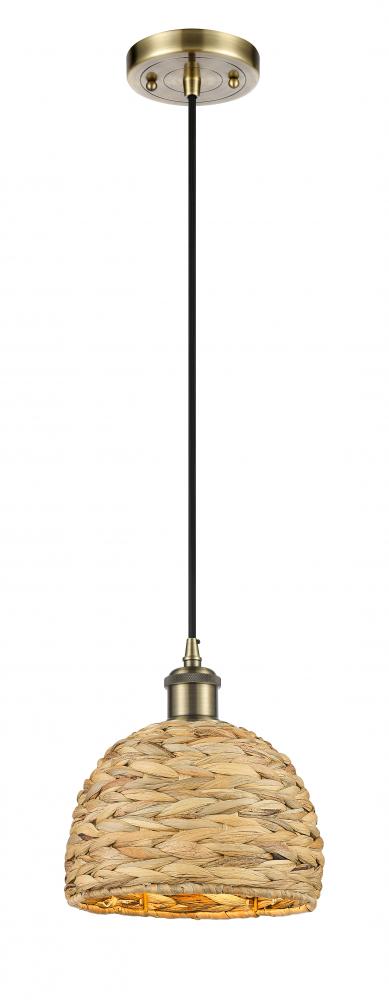 Woven Rattan - 1 Light - 8 inch - Antique Brass - Multi Pendant