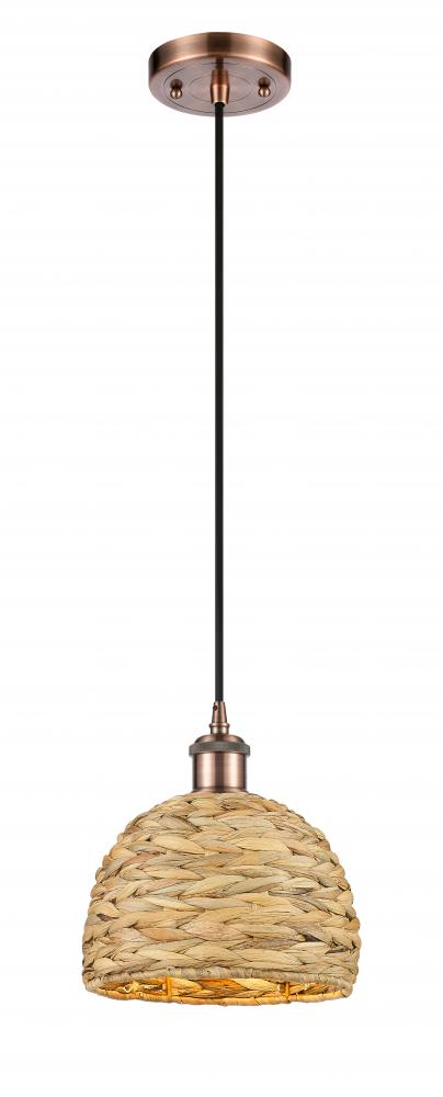 Woven Rattan - 1 Light - 8 inch - Antique Copper - Multi Pendant